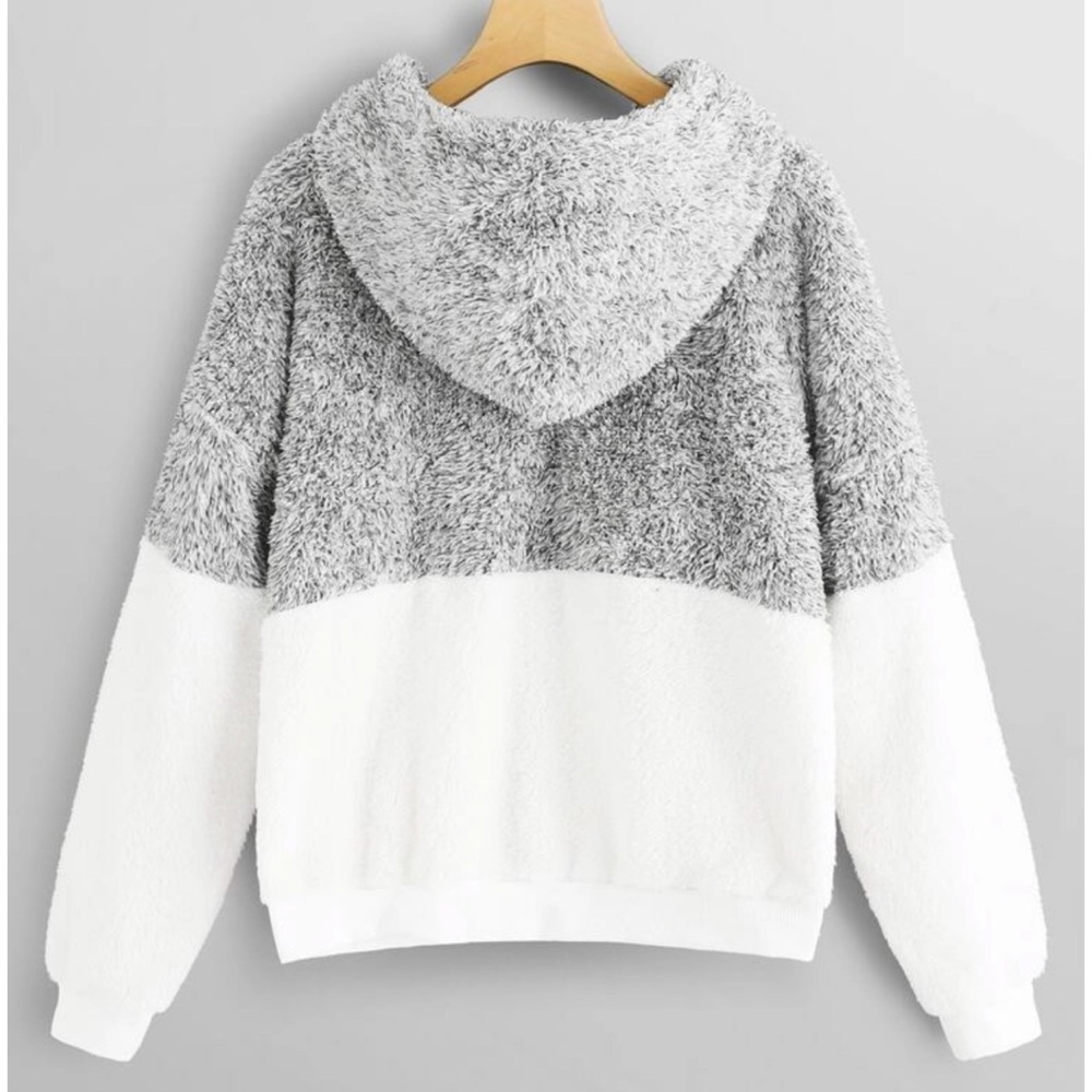 PLUS colorblock teddy pullover drawstring hoodie - Picture 2 of 6